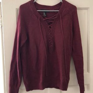Maroon lace up sweater